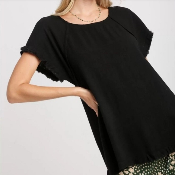 Umgee Tops - Umgee High-Low Frayed Hem Tunic, Small
